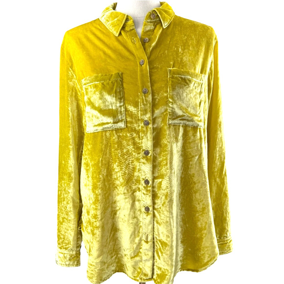 Pilcro Velvet Button Down Top Yellow Boho Anthropologie 22W Festival Lagenlook - Picture 12 of 12